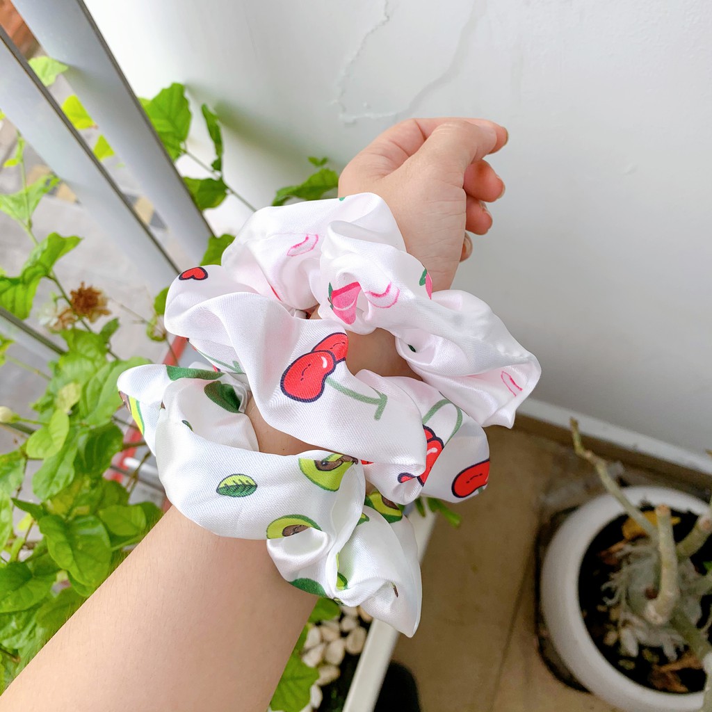 Dây cột tóc scrunchies trái cây lụa bóng mát lạnh