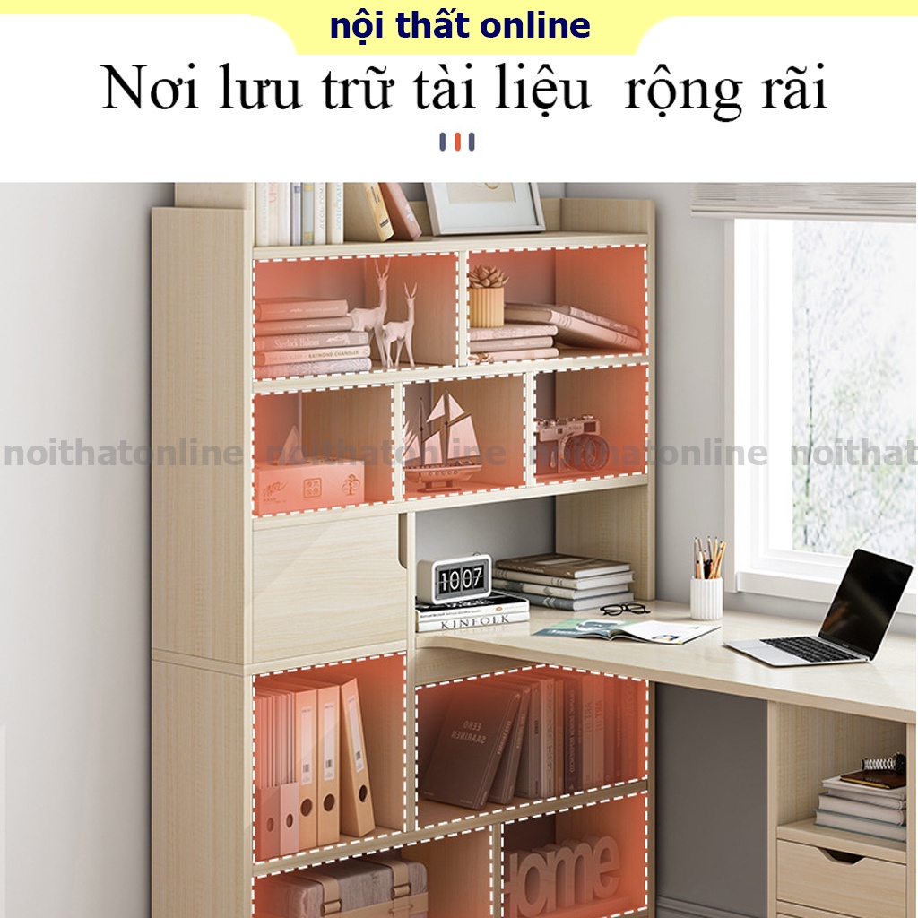 Bàn học tập ,làm việc chất liệu gỗ MDF chống ẩm, chống xước liền giá sách lớn lưu trữ sách vở, tài liệu