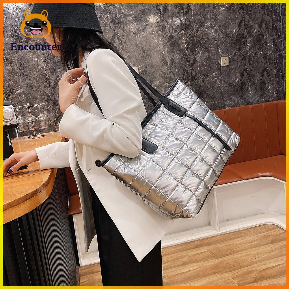 ○Encounter○ Casual Lattice Pattern Space Cotton Handbag Women Big Capacity Shoulder Bag☆