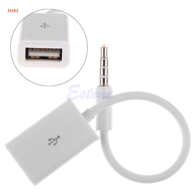 SHAS Male AUX Audio Plug Jack To USB 2.0 Female Converter Cable Cord Car MP3 3.5mm