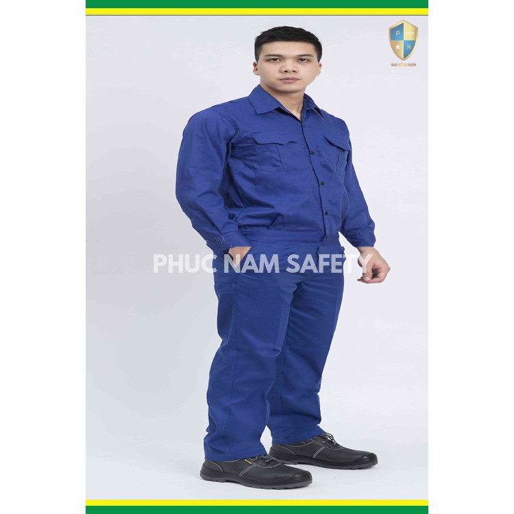 Bộ quần áo bảo hộ lao động P08- Màu xanh dương, quần áo bảo hộ lao động giá rẻ, BHLĐ Phúc Nam