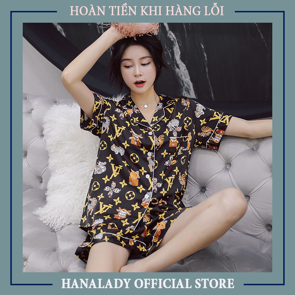 Pyjama lụa có họa tiết, đẹp xinh dễ thương, cá tính, đồ ngủ, đồ ngủ Pyjama P513