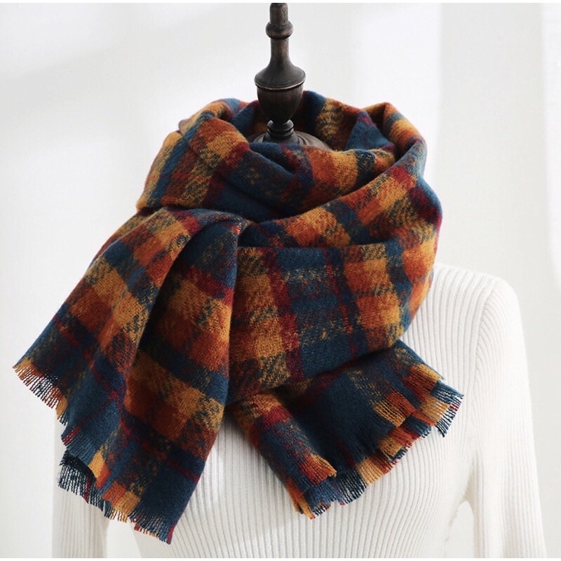 Khăn choàng cổ kẻ caro, khăn dạ phong cách vintage Hàn Quốc màu Hottrend 2021