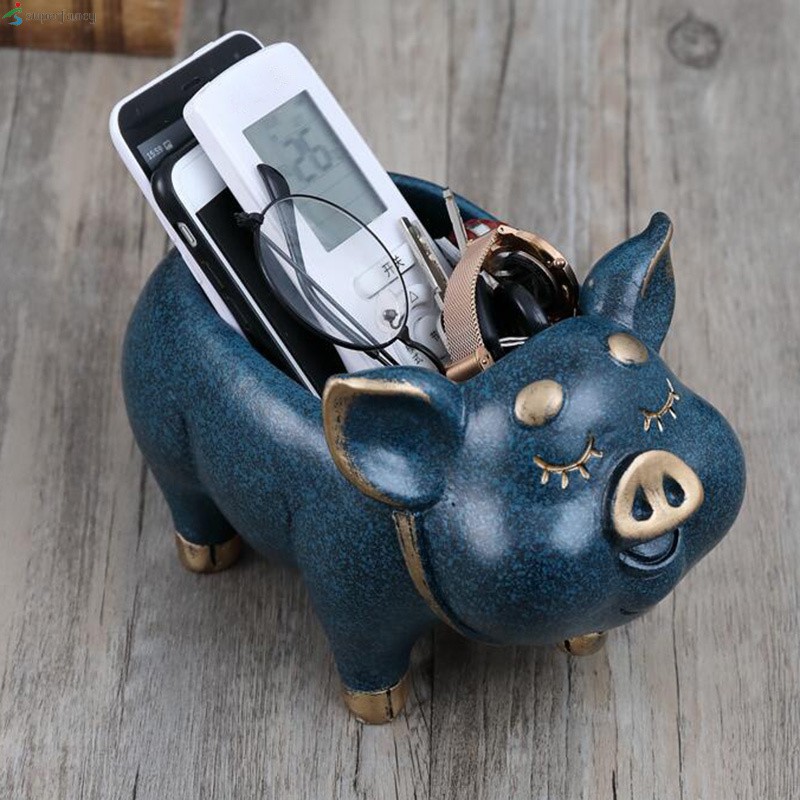 Pig Shape Remote Control Organizer Caddy Desktop Supplies Storage Box Ornament for Household