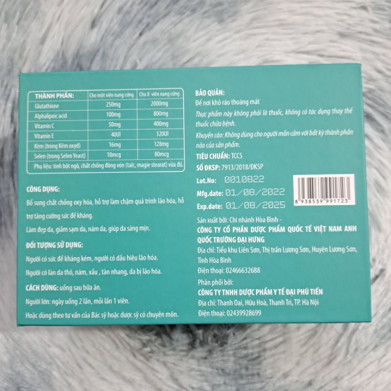 Viên uống glutathione trắng da mờ nám giảm tàn nhang chống lão hóa da 2000