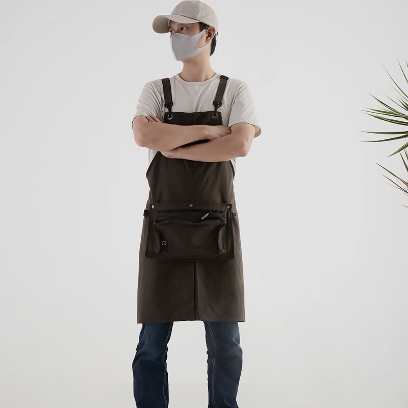 Tạp Dề Vải Denim Chống Thấm Nước Có Túi Đeo Vai Thời Trang