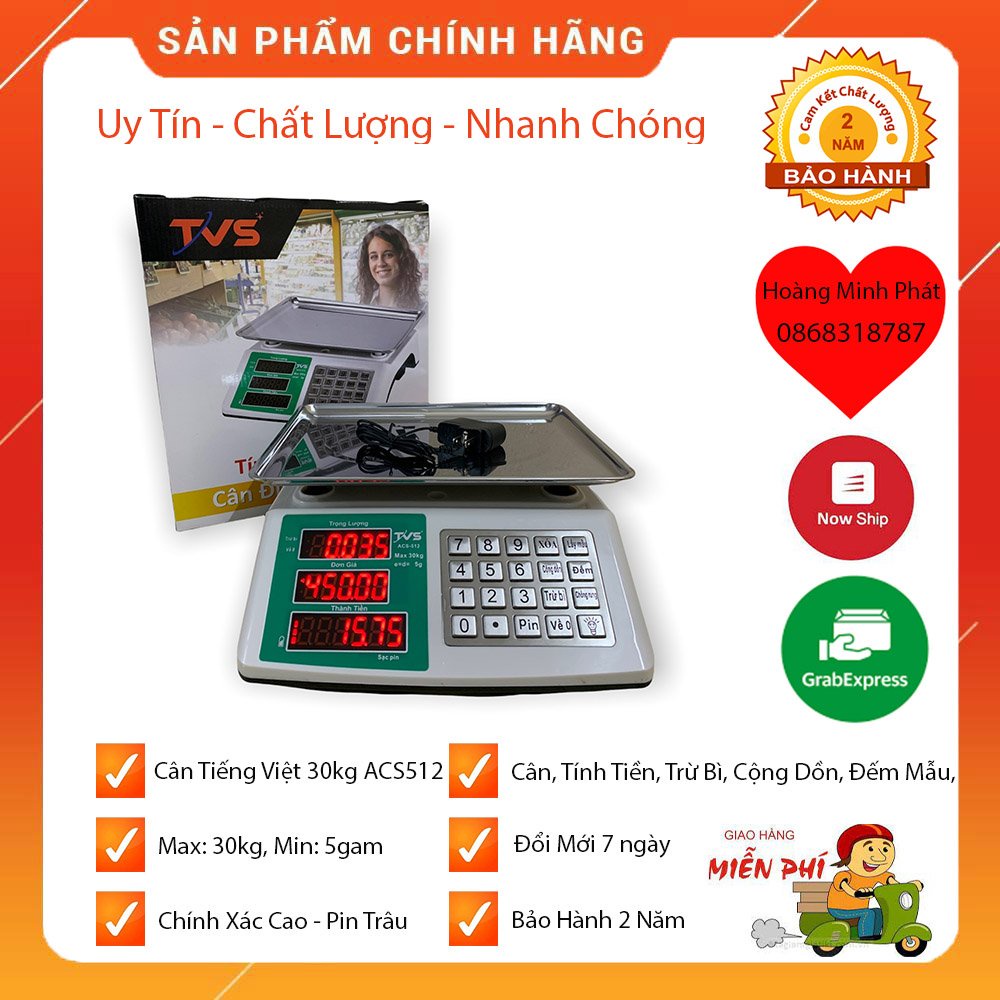 [ PHÍM TIẾNG VIỆT ] CÂN ĐIỆN TỬ NHẬT BẢN 30kg/5g ACS512 - BẢO HÀNH 2 NĂM