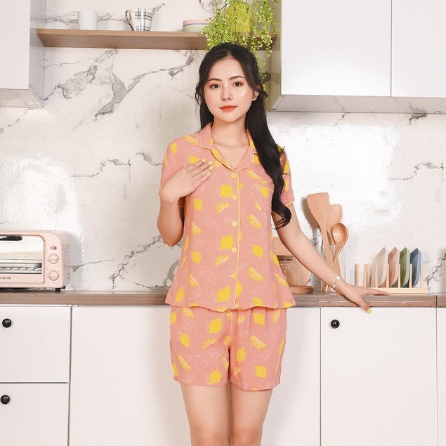 Bộ đồ lanh pijama quần đùi áo cộc tay Việt Thắng B03.2205 - Thời trang gia đình VT