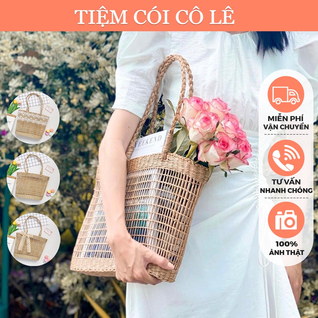 Làn cói song thưa quai bện phụ kiện đi biển chụp ảnh decor - Tiệm Cói Cô Lê