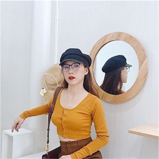 Áo thun gân tay dài croptop nút bấm ( kèm video )