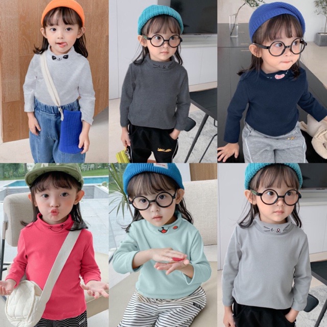 Áo cổ lọ cotton len tay dài bé gái