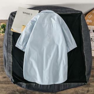 Men's retro simple solid color short-sleeved shirt