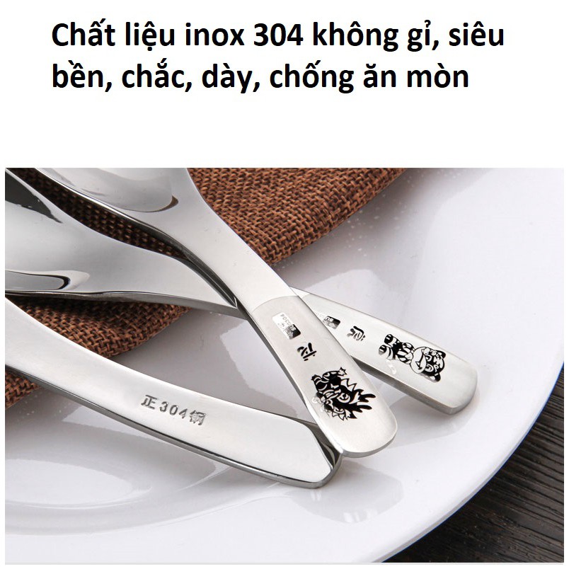 01 Muỗng, thìa to ăn cơm, canh khắc 12 con giáp bằng INox 304 cao cấp, dụng cụ ăm cơm trưa văn phòng tiện dụng