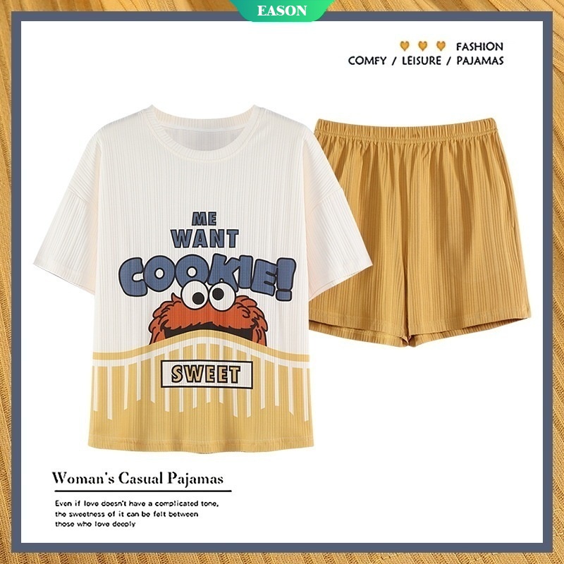 Bộ Đồ Ngủ Tay Ngắn Chất Liệu Cotton In Họa Tiết Hoạt Hình Phong Cách Nhật Bản Xinh Xắn Cho Nữ