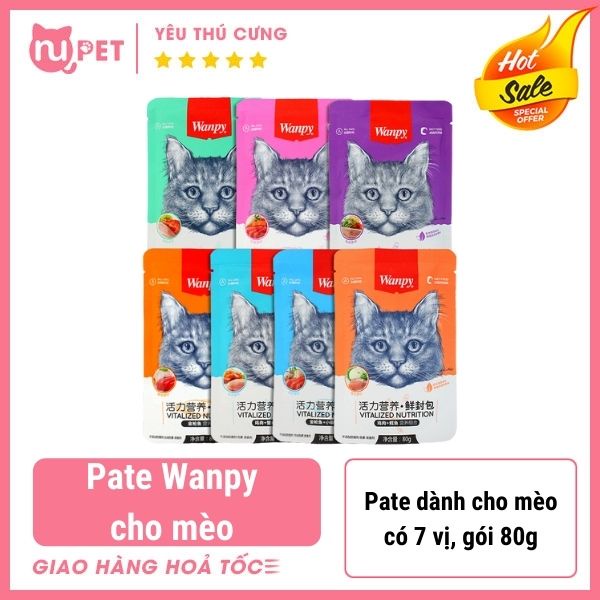Pate wanpy cho mèo gói 80g | Thức ăn ướt Wanpy dinh dưỡng cho mèo
