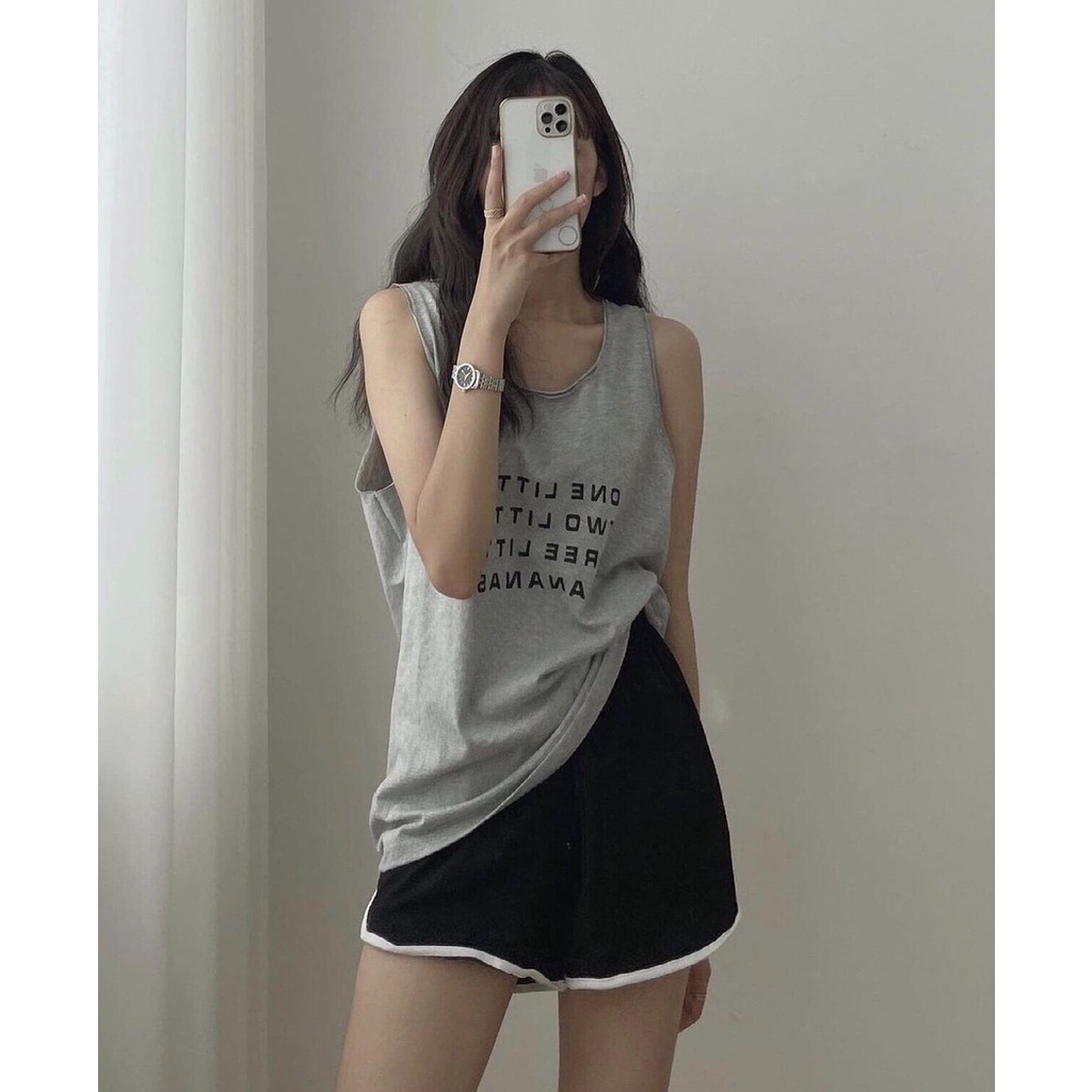 Đồ Bộ Sát Nách Thể Thao Nữ In Chữ Phối Quần Short Viền VATI