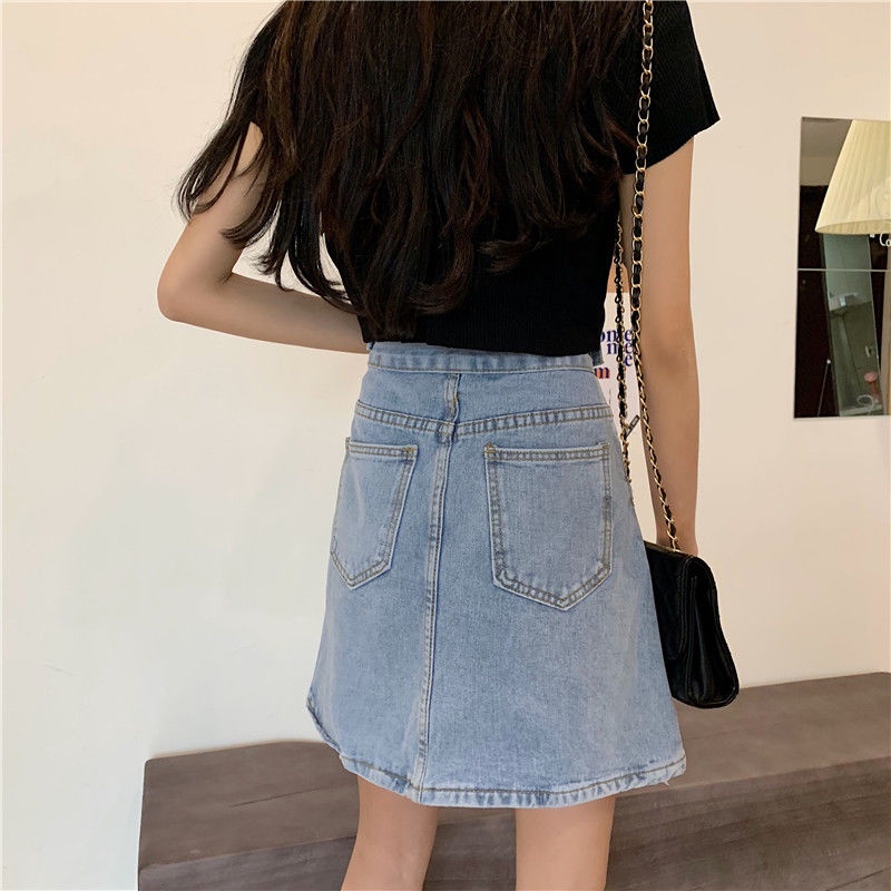 COZOK Chân váy jean Lưng Cao Thời Trang Hàn Quốc