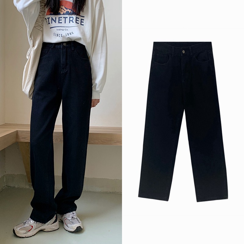 Xiaozhainv Quần denim dài ống suông phong cách Hàn Quốc thời trang cho nữ