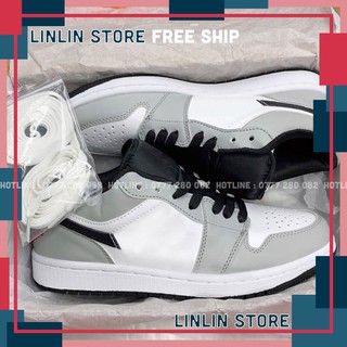 Giày jordan cổ thấp xám trắng, giày jordan xám trắng gót thêu chỉ đỏ hàng cao cấp full box + bill