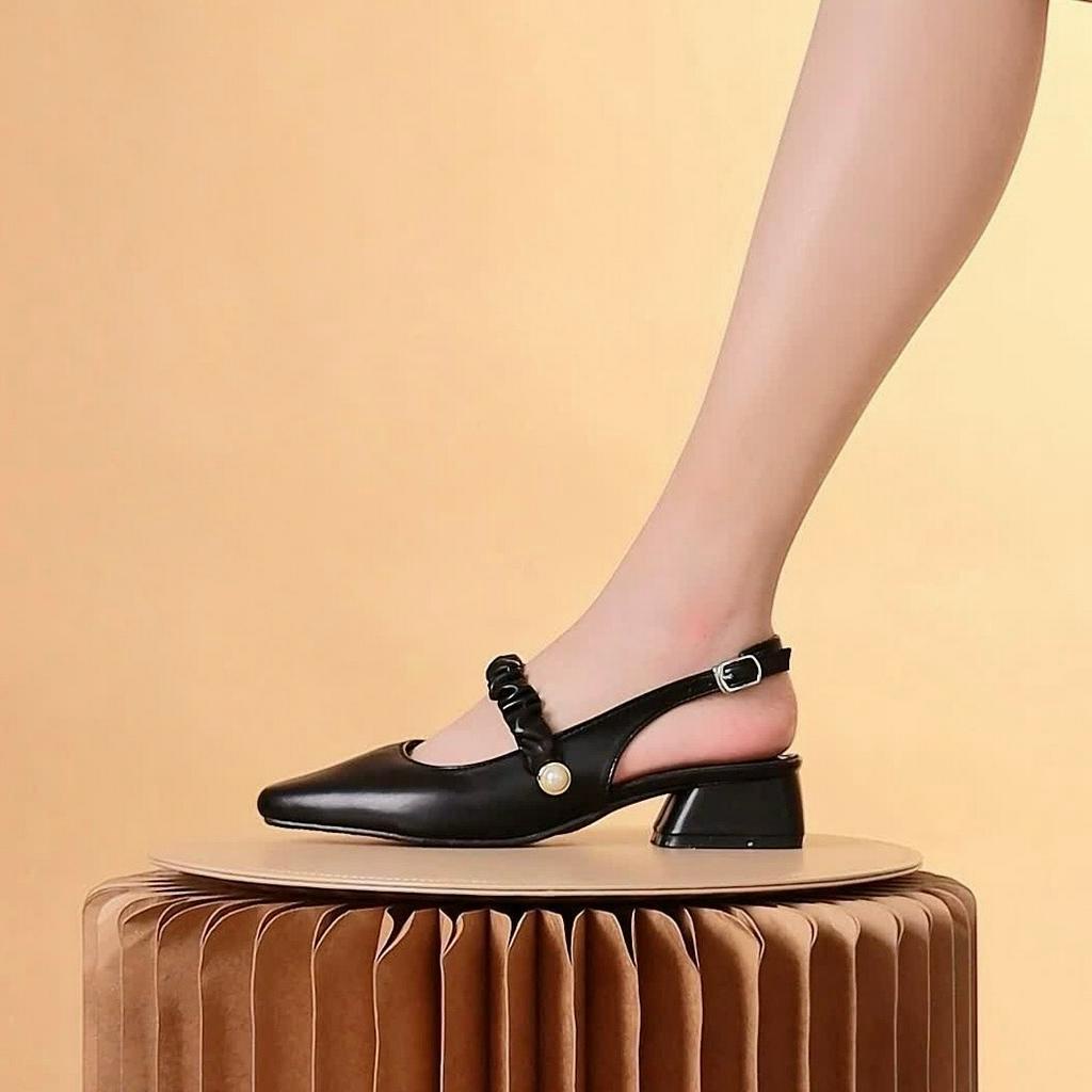 Giày MWC 4216 - Giày Sandal 3cm Cao Gót Đế Vuông Bít Mũi Quai Hậu