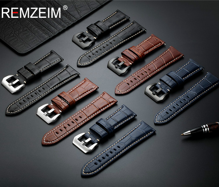 Dây đeo đồng hồ bằng da thật màu xanh dương mẫu năm 2020 rộng 20 22 24 26mm