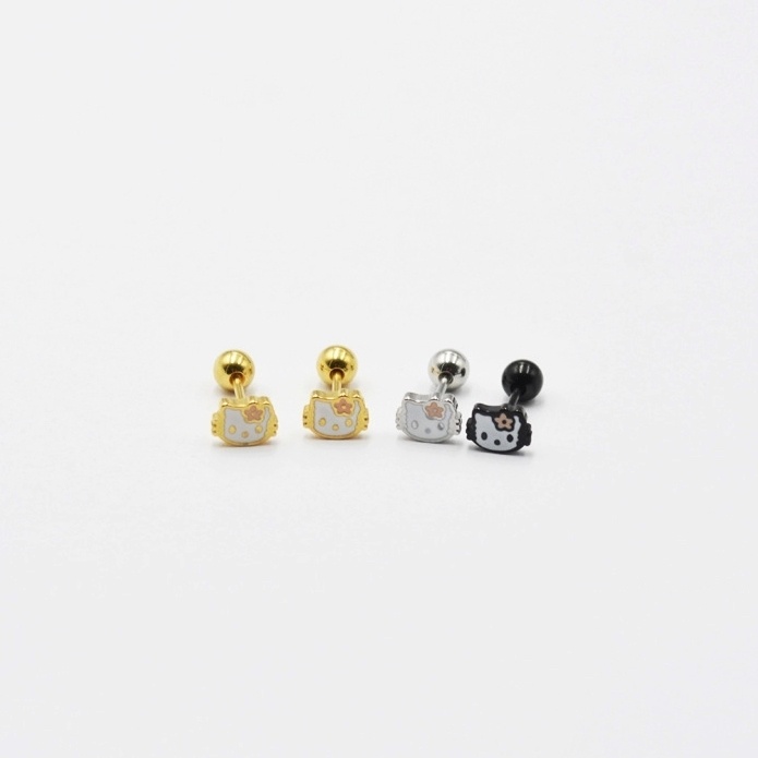 Bông tai titan không gỉ mặt mèo Kitty dễ thương 6 mm (giá 1 chiếc)
