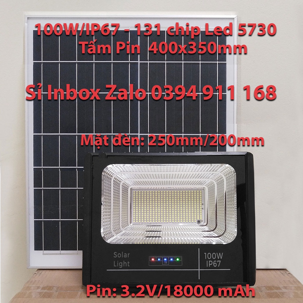Đèn năng lượng mặt trời 100W, đèn pha led năng lượng mặt trời giá gốc, chống nước IP67, Bảo hành 2 năm