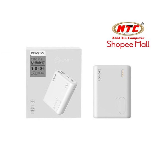 Pin sạc dự phòng mini Romoss Simple 10 10000mAh (Trắng) - Hãng phân phối chính thức