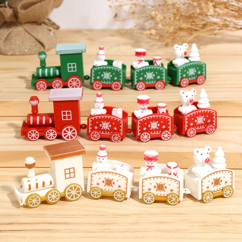Set 4 Xe Lửa Nhựa Trang Trí Giáng Sinh Năm Mới 2024