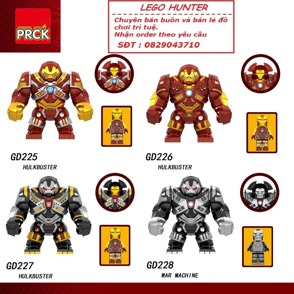 Lego Marvel Superheroes Ironman Hulkbuster dạng Bigfig mở ra cho mini vào trong được PRCK