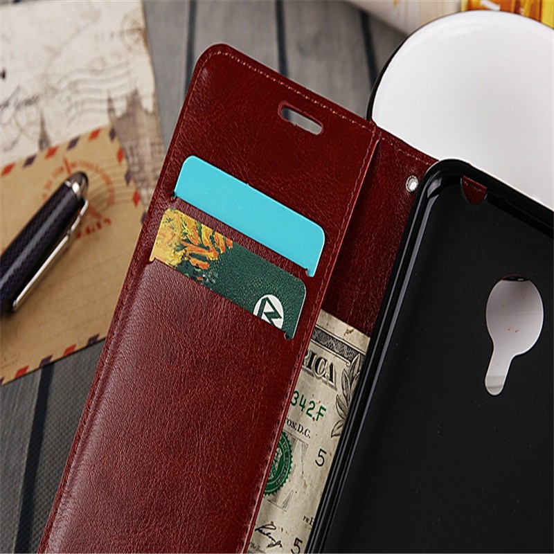Bao da dạng ví có giá đỡ và ngăn đựng thẻ màu trơn thanh lịch cho Meizu MX4 MX5 MX6 Pro