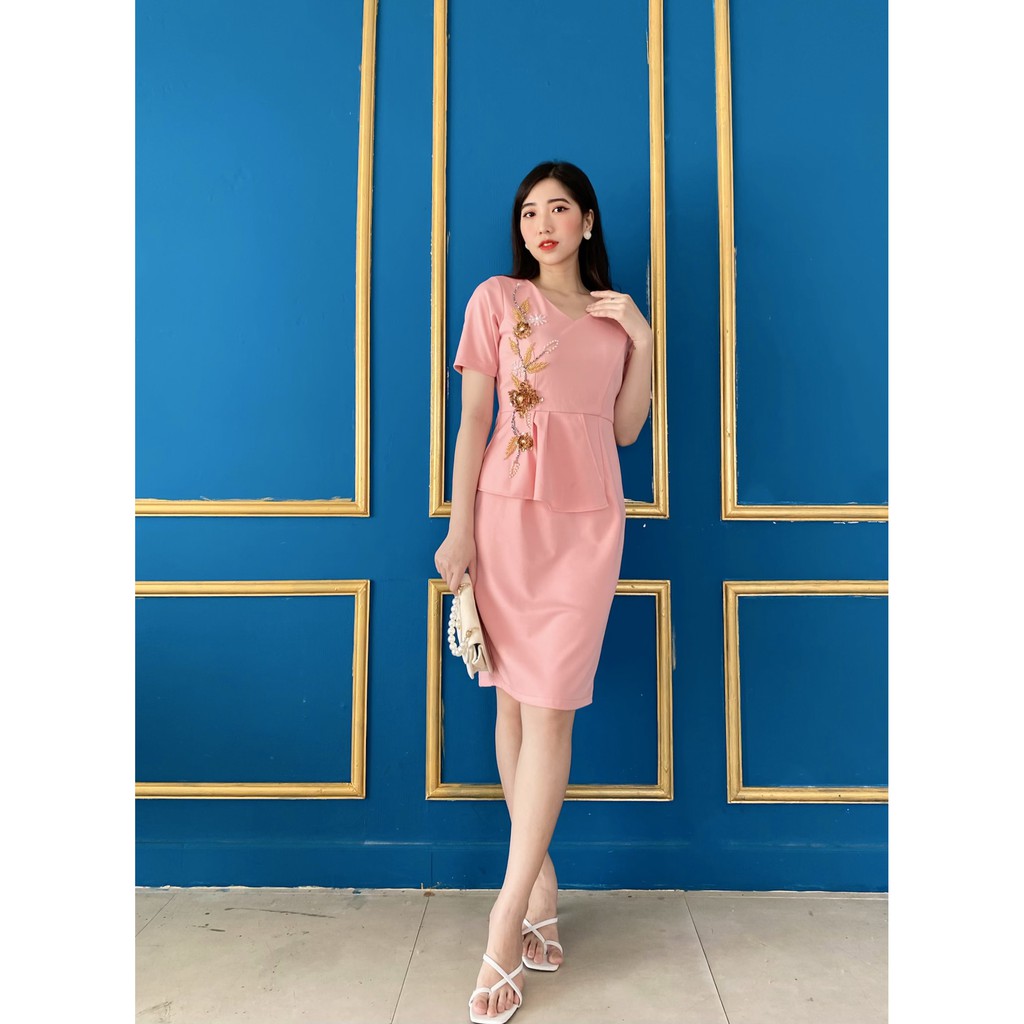 đầm trung niên nữ thiết kế , màu hồng dâu, tặng mẹ, dự tiệc