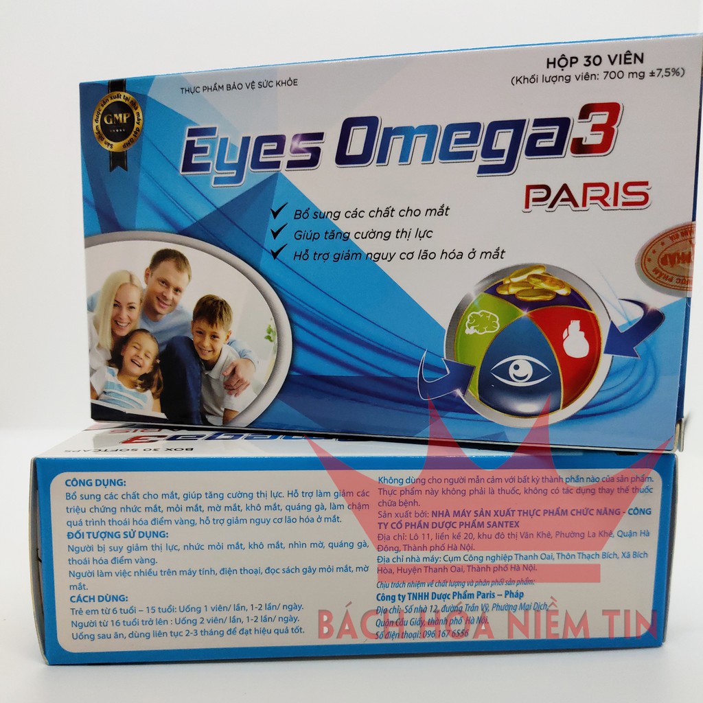Viên uống Eyes Omega 3 Paris Dầu gấc, Dầu cá - giúp tăng cường thị lực, giảm nguy cơ lão hóa ở mắt - Hộp 30 viên