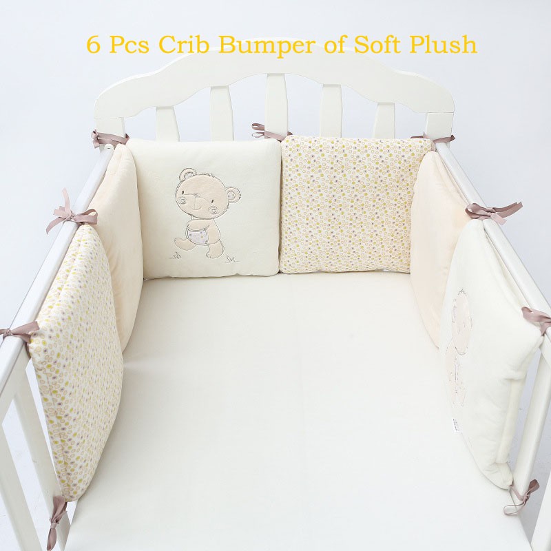 Set 6 đệm bảo vệ bằng vải cotton gắn thành giường em bé hình gấu
