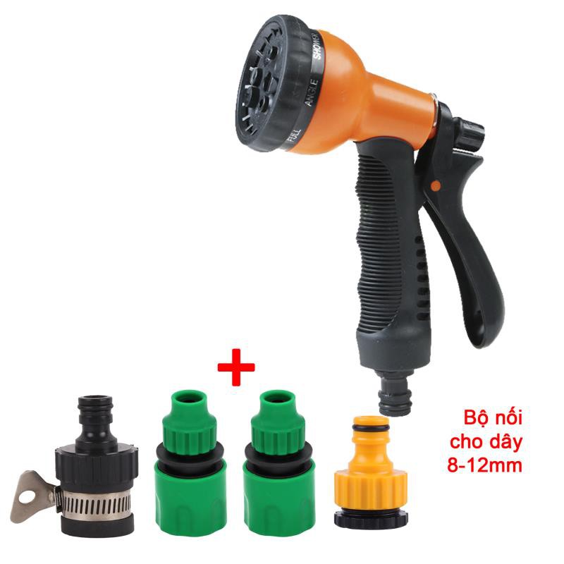 Bộ vòi xịt nước tưới cây, Rửa xe 8 chế độ VOI-N8T1.514, Bộ 5 món vòi 8 trong 1 Nối nhanh 8-12 mm