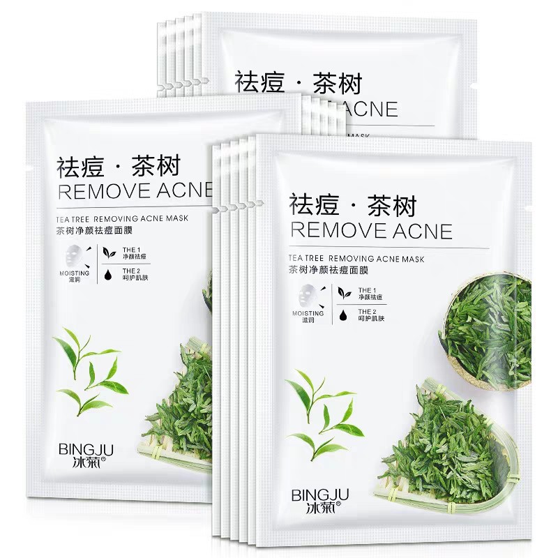 BINGJU – Mặt nạ tràm trà giảm mụn Teatree Removing Acne Mask mặt-nạ trà-xanh BIJU01