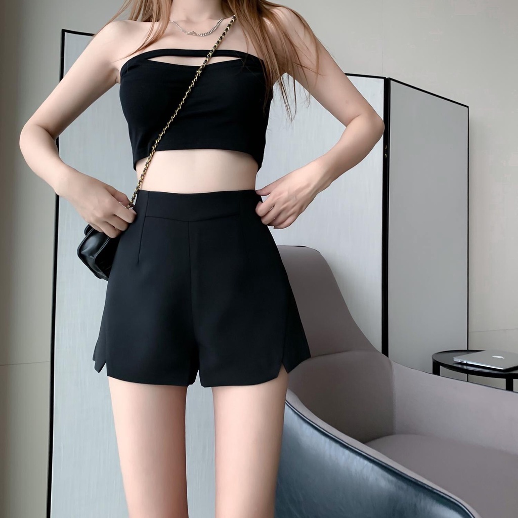 Quần short nữ ngắn lưng cao ống rộng đùi xẻ tà độc đáo cực xinh, quần đùi bigsize mặc ở nhà đi chơi dạo phố vào mùa hè | BigBuy360 - bigbuy360.vn