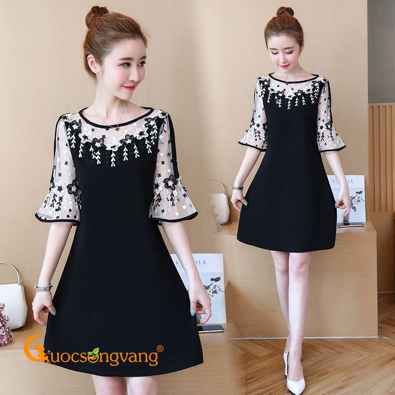 Váy đầm big size đầm xòe giấu bụng màu đen GLV071 Cuocsongvang