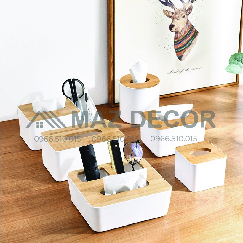 [Sỉ] Hộp đựng giấy ăn mặt gỗ tre đẹp cao cấp hình vuông chữ nhật giá rẻ