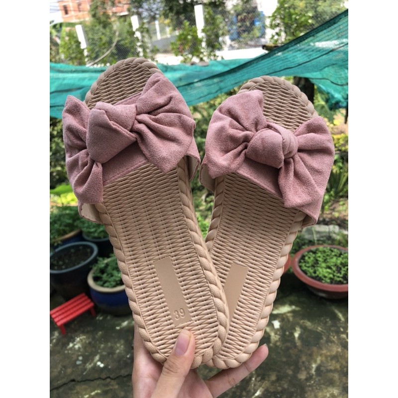 ĐÔI DÉP NỮ ĐẾ NHỰA GIẢ GỖ NƠ HỒNG SIZE 39