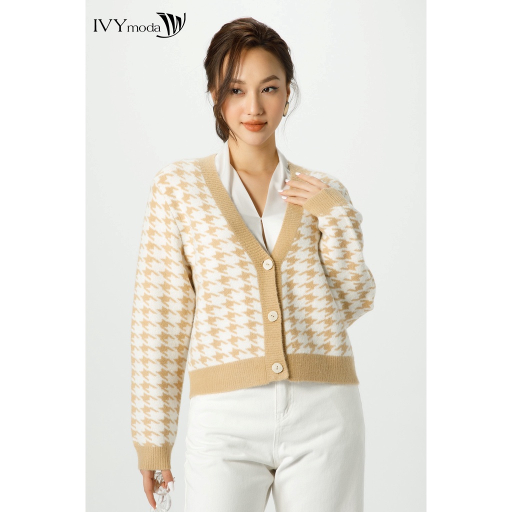 Áo cardigan len nữ họa tiết IVY moda MS 77B8817