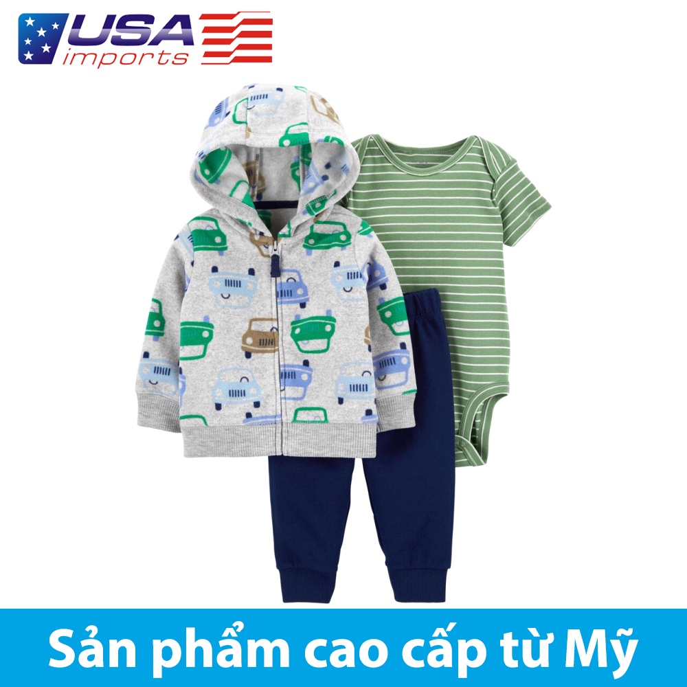 Set 3 món áo khoác nỉ xám xe hơi kèm quần Car-tờ Auth Từ Mỹ (1J171010)