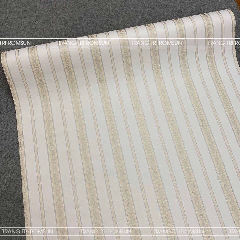 Giấy dán tường phòng ngủ vintage kẻ sọc chống nước, Decal trang trí tường quán cafe đẹp vàng trắng | BigBuy360 - bigbuy360.vn