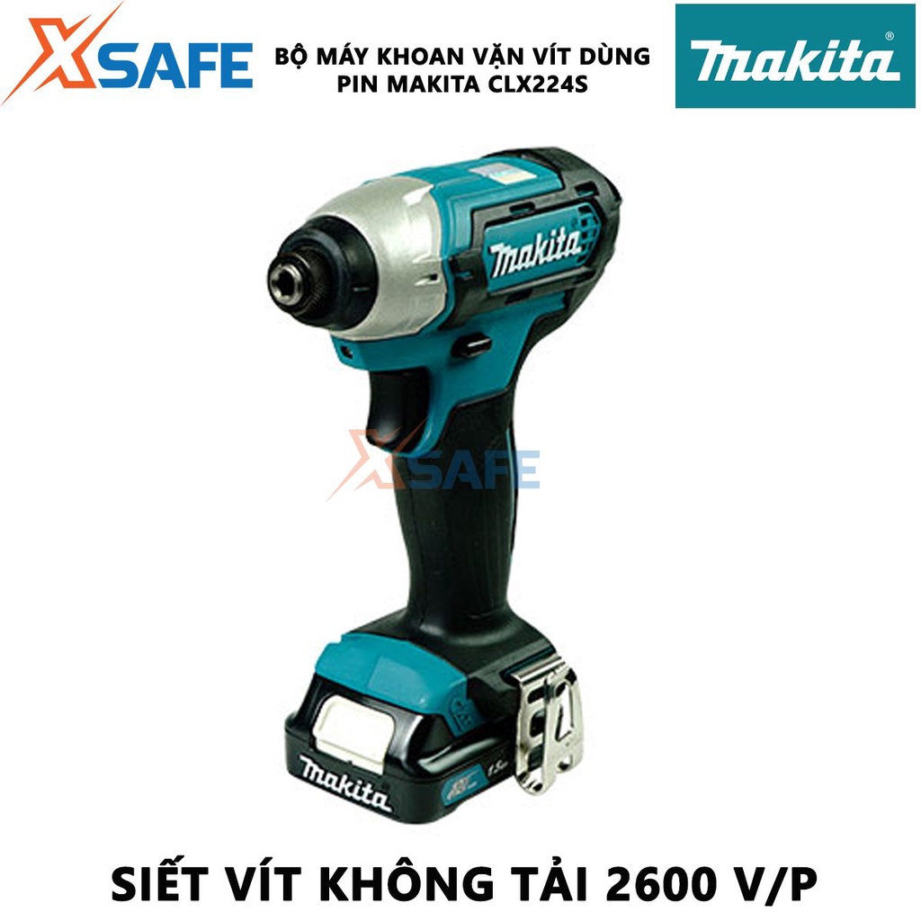 Bộ máy khoan vặn vít dùng pin MAKITA CLX224S 12V Combo máy khoan và siết vít kèm 1 sạc 2 pin 12V 1.5Ah - [XSAFE]