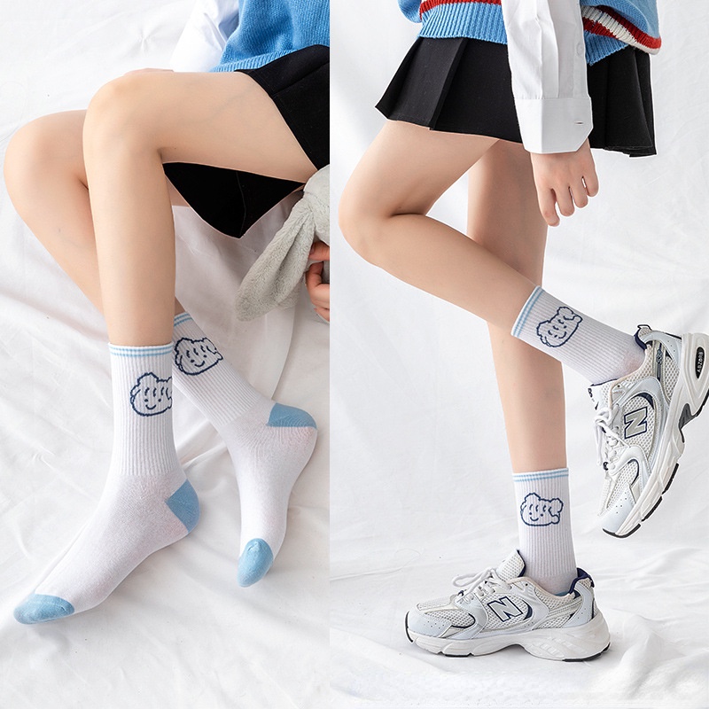Vớ Cổ Trung Màu Xanh Dương Phong Cách Hàn Quốc Dễ Phối Đồ Thời Trang Cho Nữ
