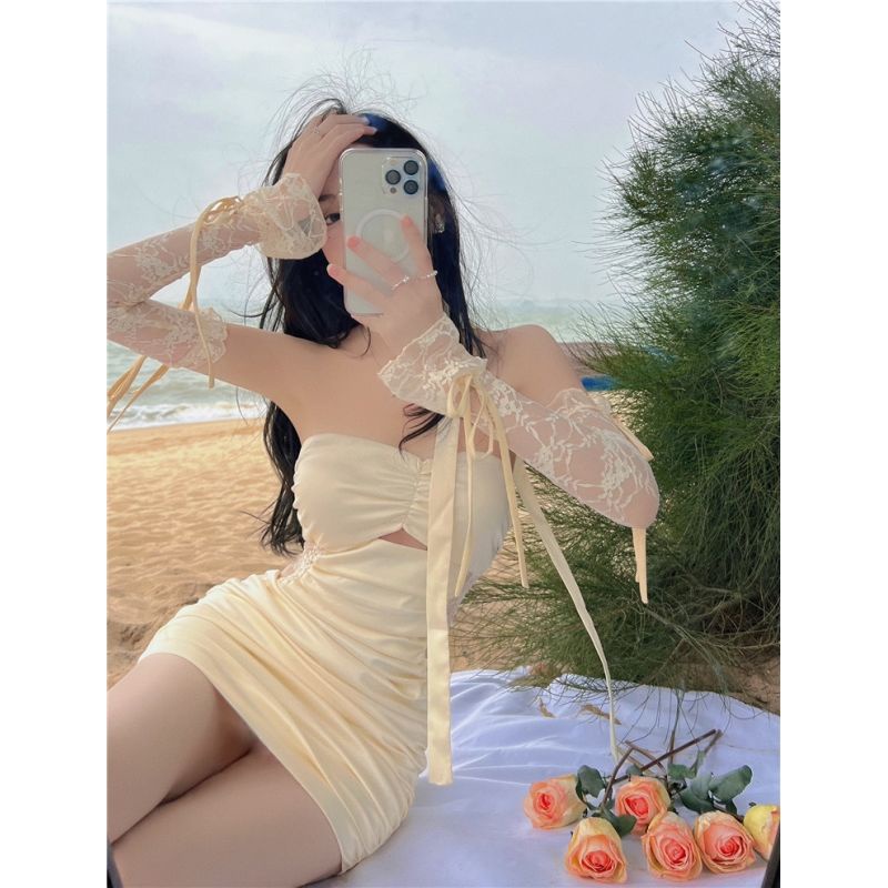 Đầm Ống Tay Áo Satin Phối Ren Gợi Cảm Thời Trang Mùa Hè Hàng Mới Dành Cho Bạn Nữ