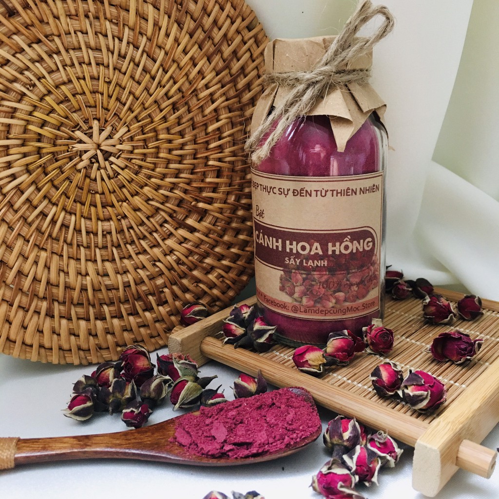 Mask bột hoa hồng sấy lạnh nguyên chất MỘC - dưỡng trắng da, mờ thâm nám, nâng cơ và ngăn ngừa nếp nhăn chai 100/200ml