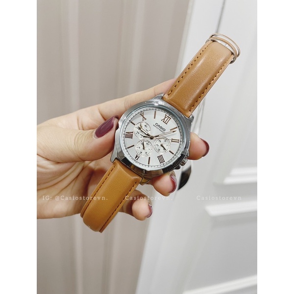Đồng hồ Nam Casio MTP-V300L-7A &amp; MTP-V300L-7A2, đồng hồ chính hãng, dây da nâu chạy 6 kim