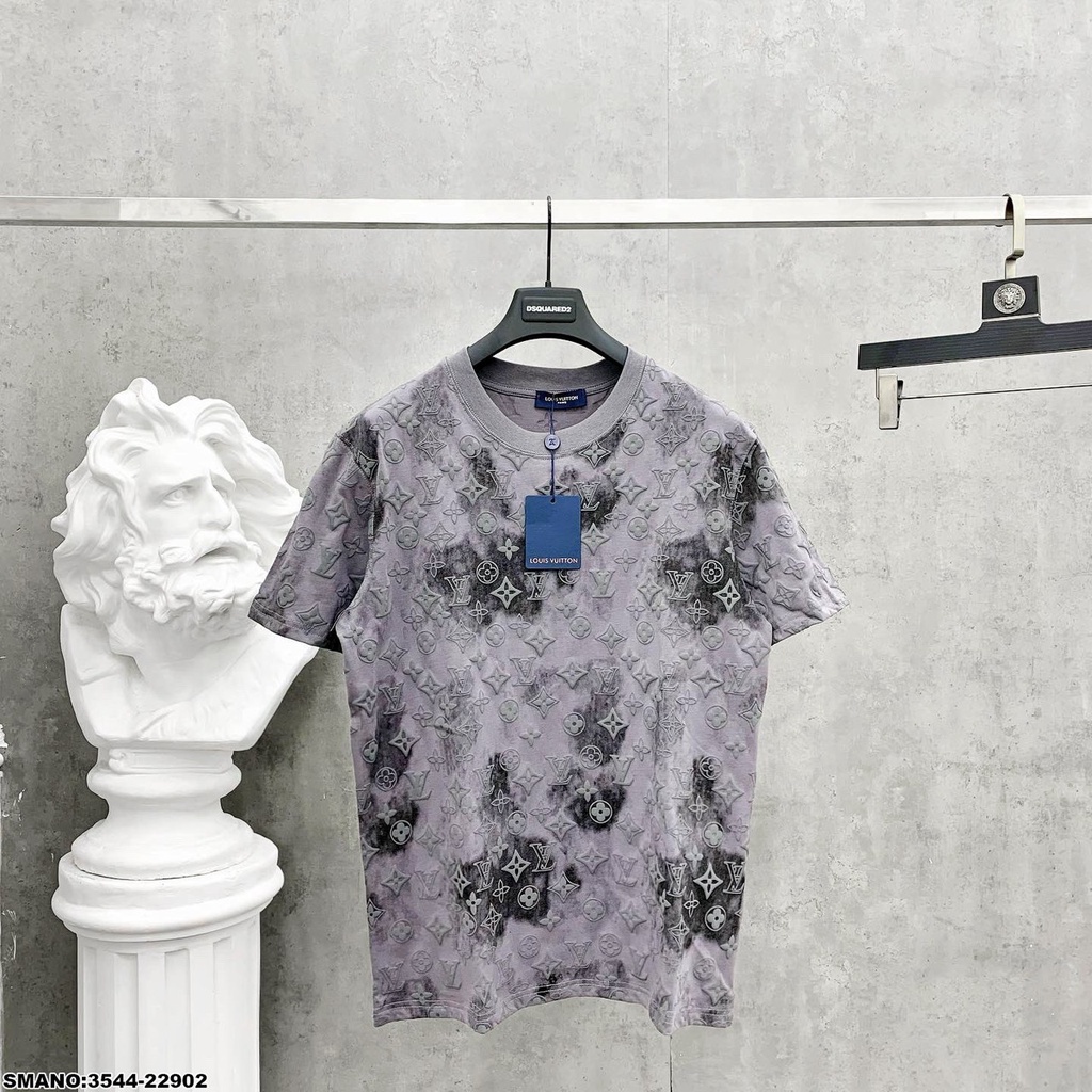 Áo Phông Nam Lv In Nổi - Áo Thun Nam Cổ Tròn Chất Liệu Cotton Cao Cấp DT Fashion Menwear