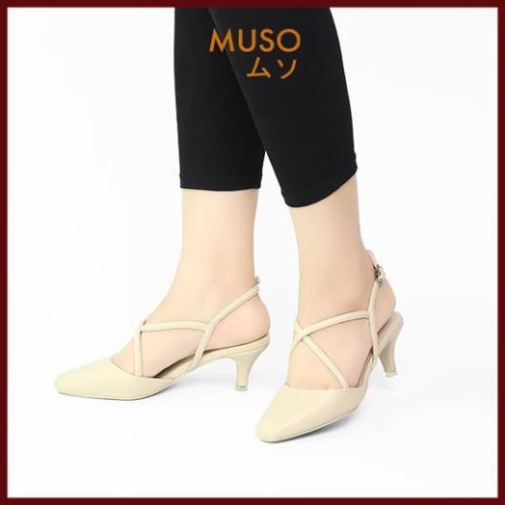 ⭐ ( Sang xịn ) Giày Cao Gót Slingback Quai Chéo 6cm MUSO Mũi Vuông Da Trơn Dễ Thương Xuất Nhật Hot ⭐